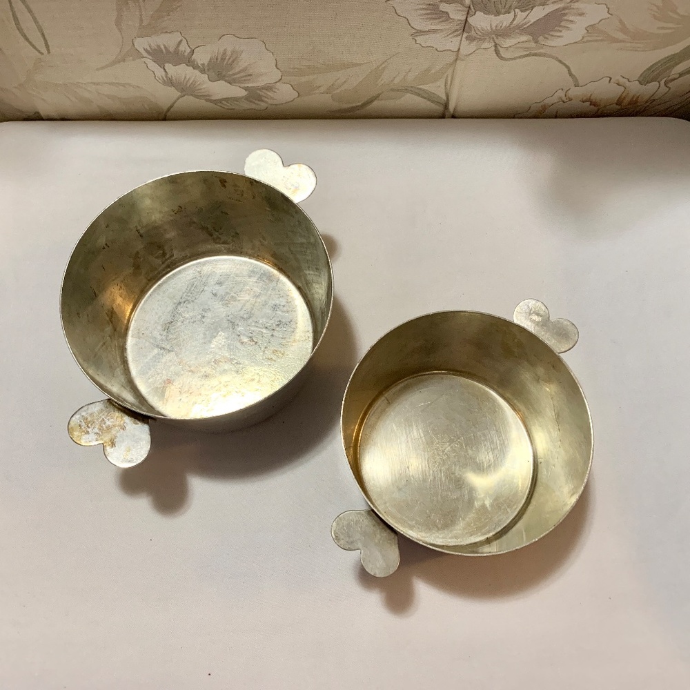 Lot of Two (2) French Cordon Bleu Tinned Charlotte Pots w Heart Shaped Handles